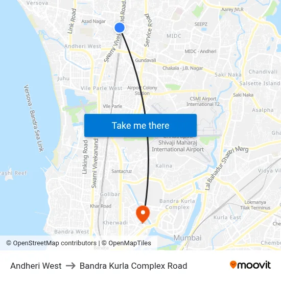Andheri West to Bandra Kurla Complex Road map