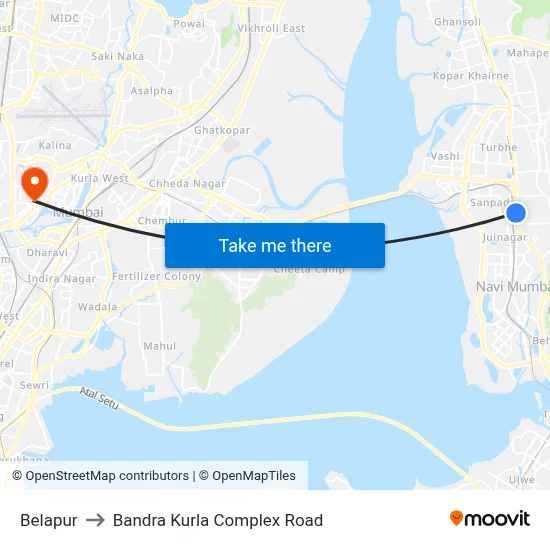 Belapur to Bandra Kurla Complex Road map
