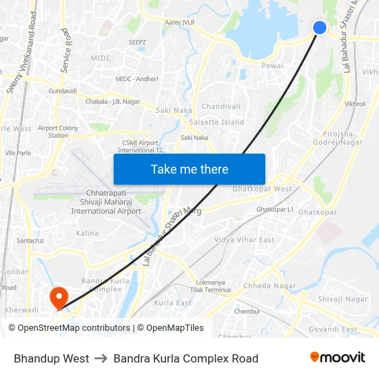 Bhandup West to Bandra Kurla Complex Road map