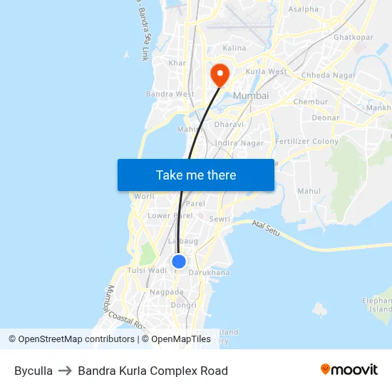 Byculla to Bandra Kurla Complex Road map
