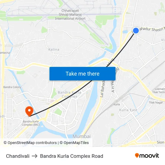 Chandivali to Bandra Kurla Complex Road map
