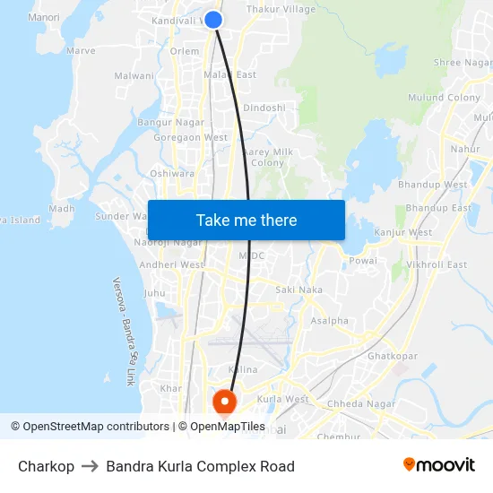 Charkop to Bandra Kurla Complex Road map