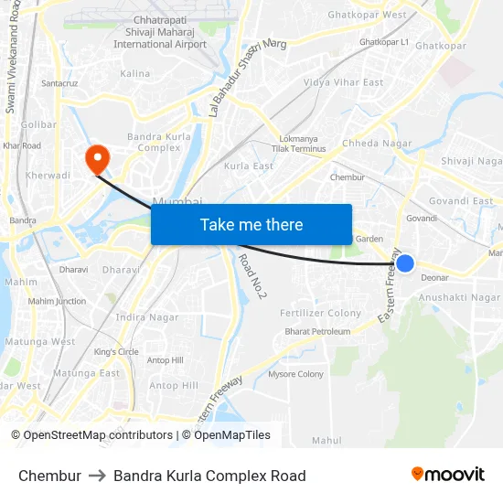 Chembur to Bandra Kurla Complex Road map