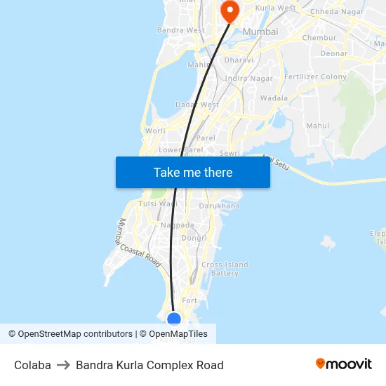 Colaba to Bandra Kurla Complex Road map