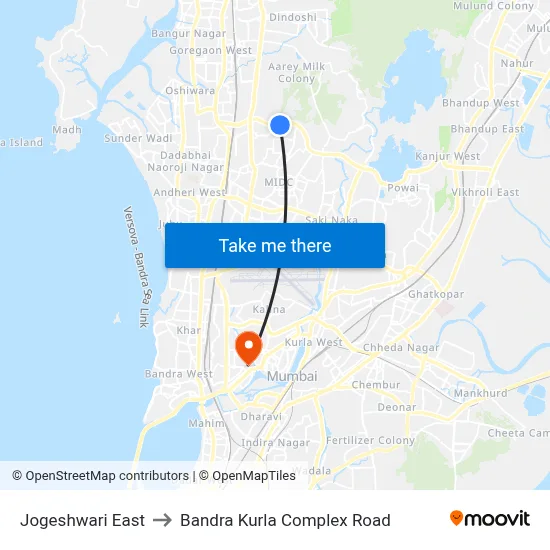 Jogeshwari East to Bandra Kurla Complex Road map