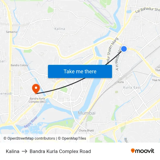Kalina to Bandra Kurla Complex Road map