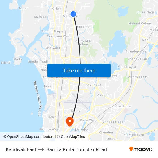 Kandivali East to Bandra Kurla Complex Road map