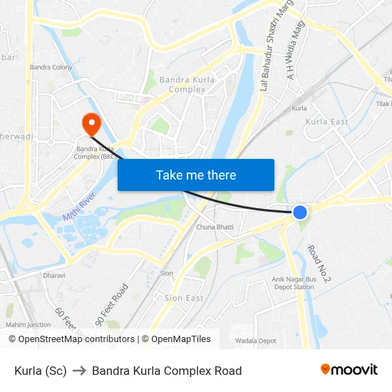 Kurla (Sc) to Bandra Kurla Complex Road map