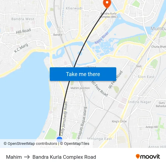 Mahim to Bandra Kurla Complex Road map