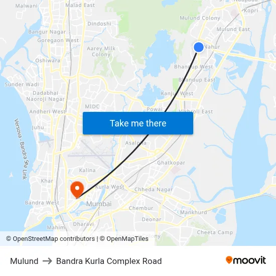 Mulund to Bandra Kurla Complex Road map