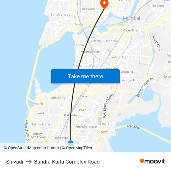 Shivadi to Bandra Kurla Complex Road map