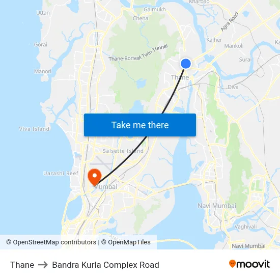 Thane to Bandra Kurla Complex Road map