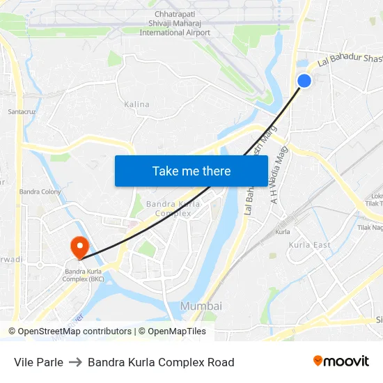 Vile Parle to Bandra Kurla Complex Road map