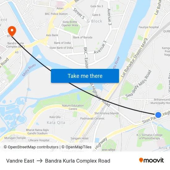Vandre East to Bandra Kurla Complex Road map