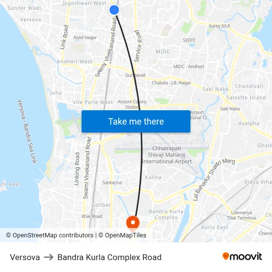 Versova to Bandra Kurla Complex Road map