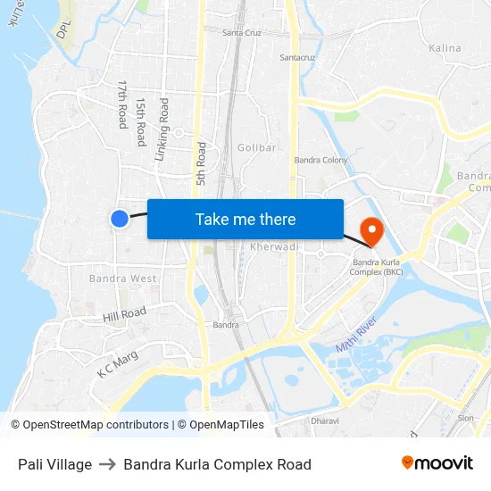 Pali Village to Bandra Kurla Complex Road map