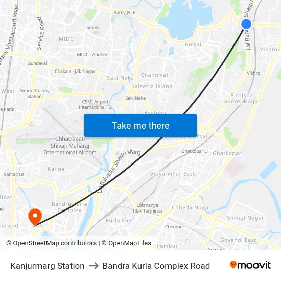 Kanjurmarg Station to Bandra Kurla Complex Road map