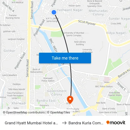 Grand Hyatt Mumbai Hotel and Residences to Bandra Kurla Complex Road map
