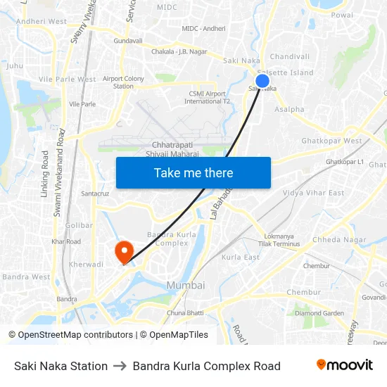 Saki Naka Station to Bandra Kurla Complex Road map