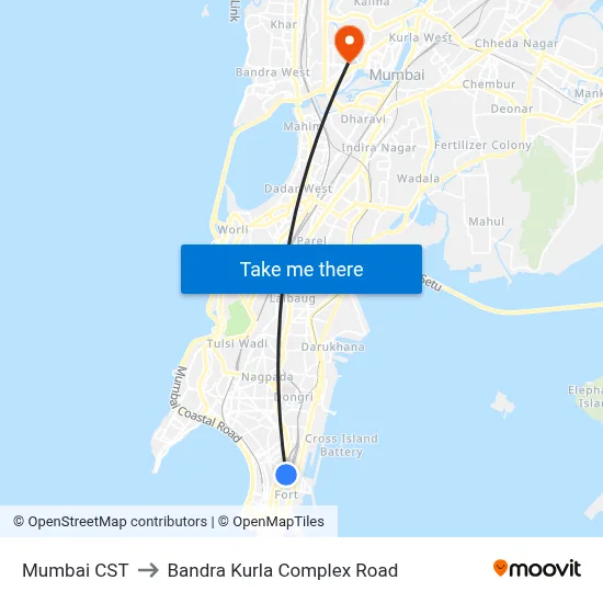 Mumbai CST to Bandra Kurla Complex Road map