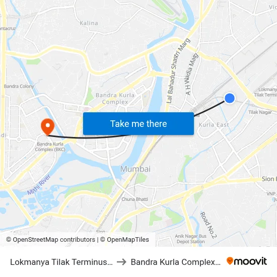Lokmanya Tilak Terminus Road to Bandra Kurla Complex Road map