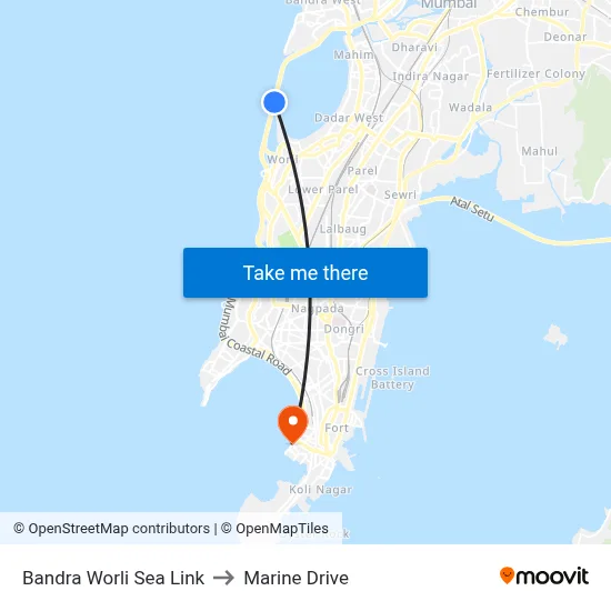 Bandra Worli Sea Link to Marine Drive map