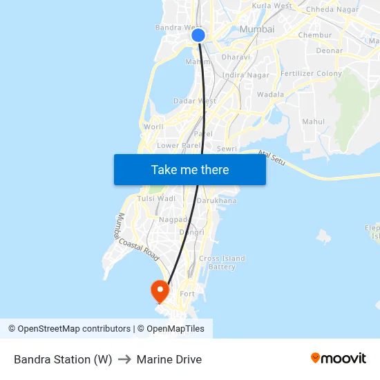 Bandra Station (W) to Marine Drive map