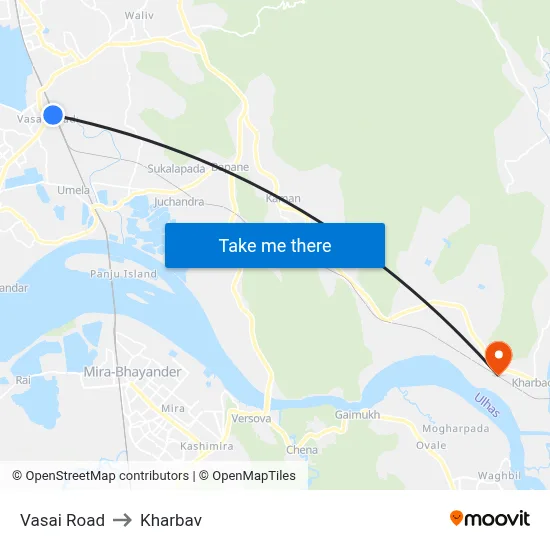Vasai Road to Kharbav map