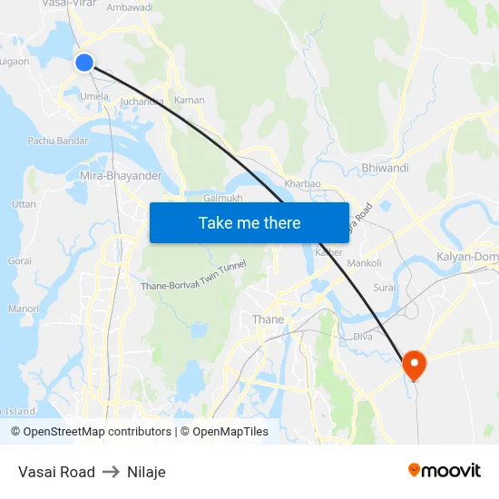 Vasai Road to Nilaje map