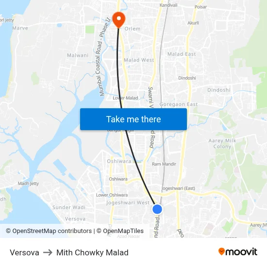 Versova to Mith Chowky Malad map