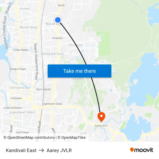 Kandivali East to Aarey JVLR map