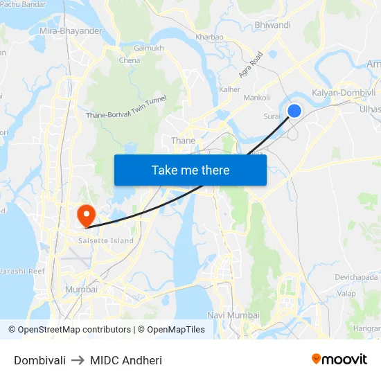 Dombivali to MIDC Andheri map