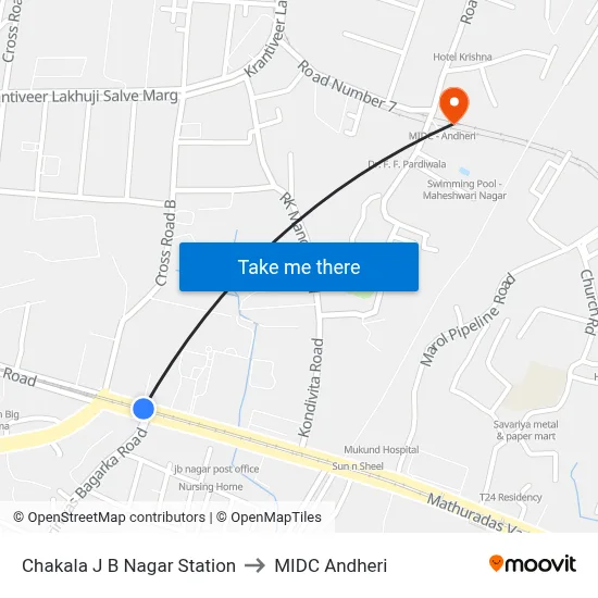 Chakala J B Nagar Station to MIDC Andheri map