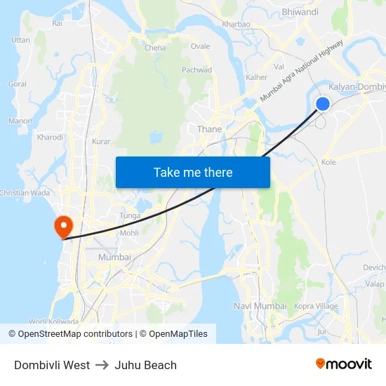 Dombivli West to Juhu Beach map