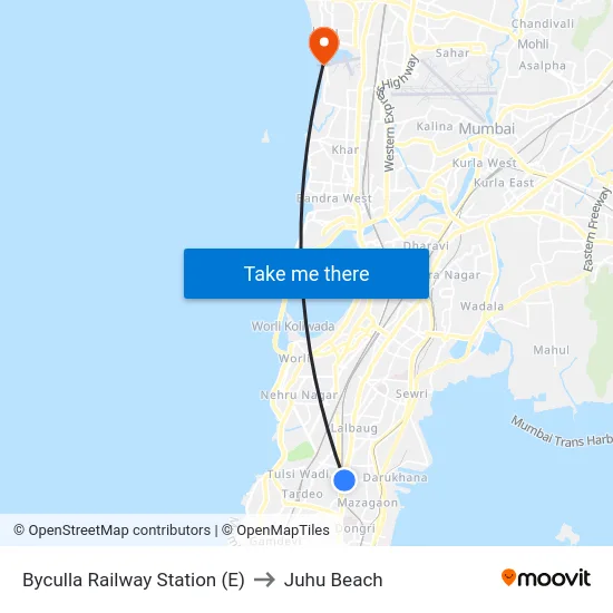 Byculla Railway Station (E) to Juhu Beach map