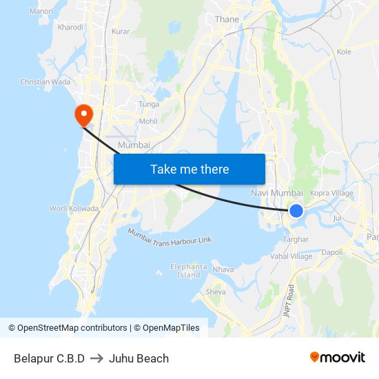 Belapur C.B.D to Juhu Beach map