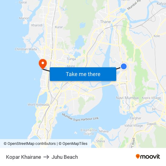 Kopar Khairane to Juhu Beach map