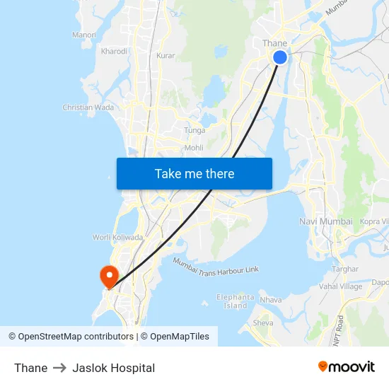 Thane to Jaslok Hospital map