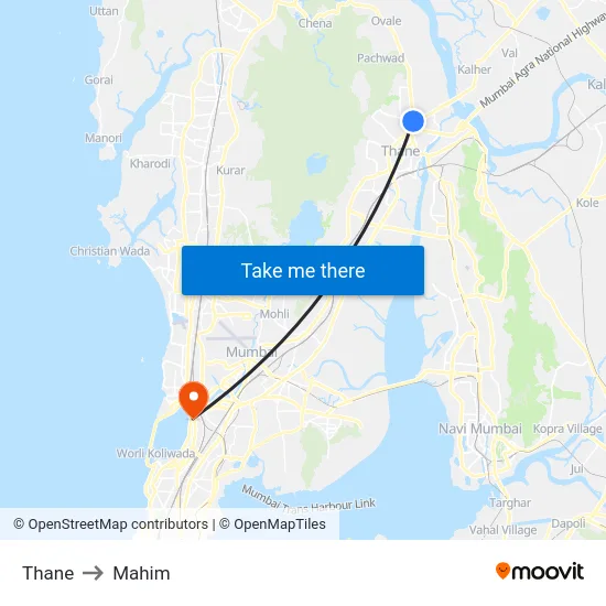 Thane to Mahim map