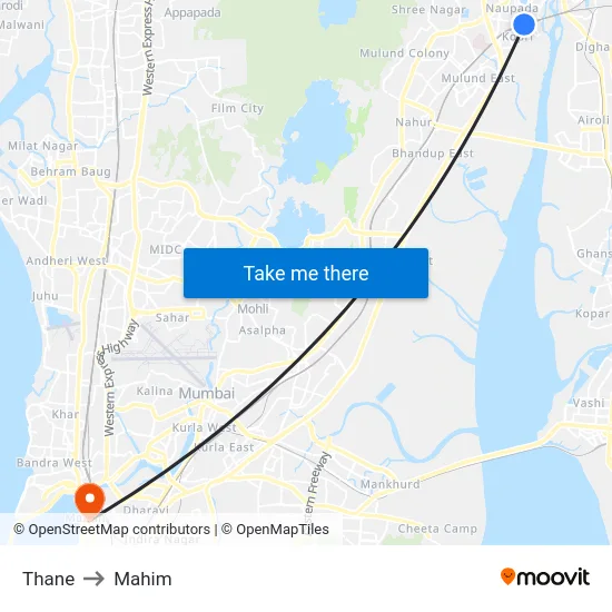 Thane to Mahim map