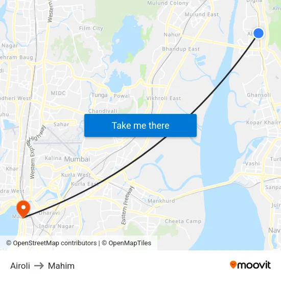 Airoli to Mahim map