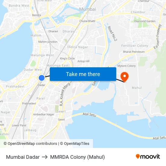 Mumbai Dadar to MMRDA Colony (Mahul) map