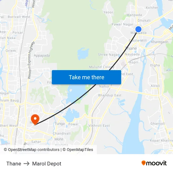 Thane to Marol Depot map