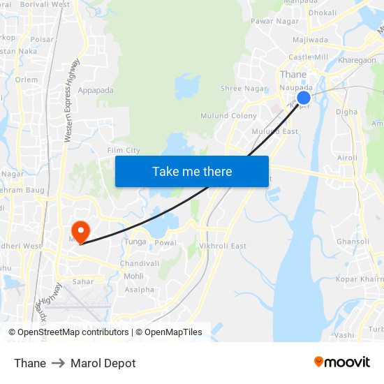 Thane to Marol Depot map