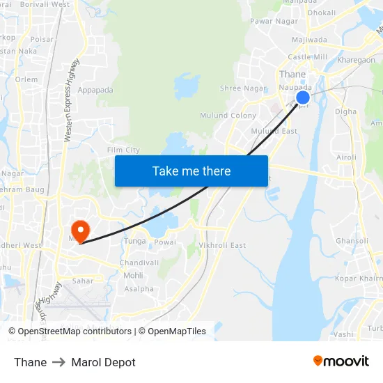 Thane to Marol Depot map