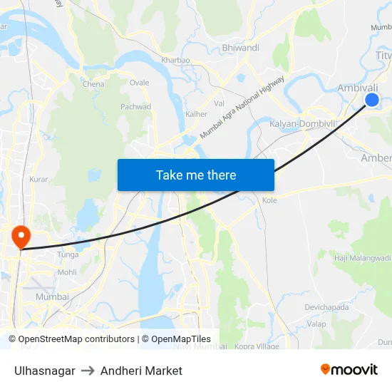 Ulhasnagar to Andheri Market map