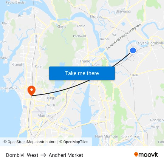 Dombivli West to Andheri Market map