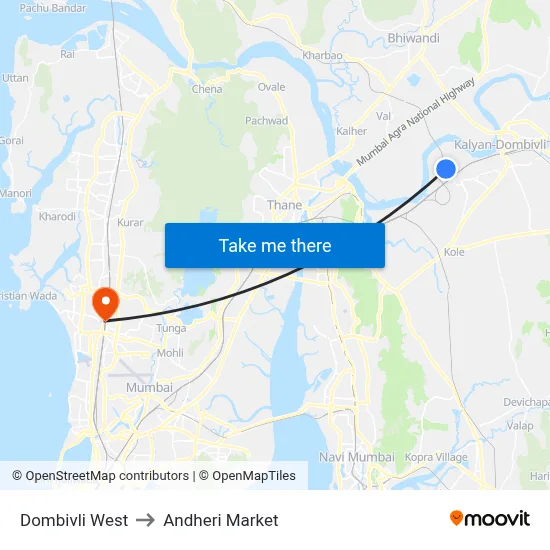 Dombivli West to Andheri Market map