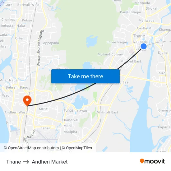 Thane to Andheri Market map