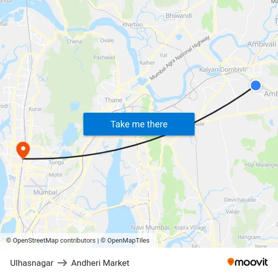 Ulhasnagar to Andheri Market map